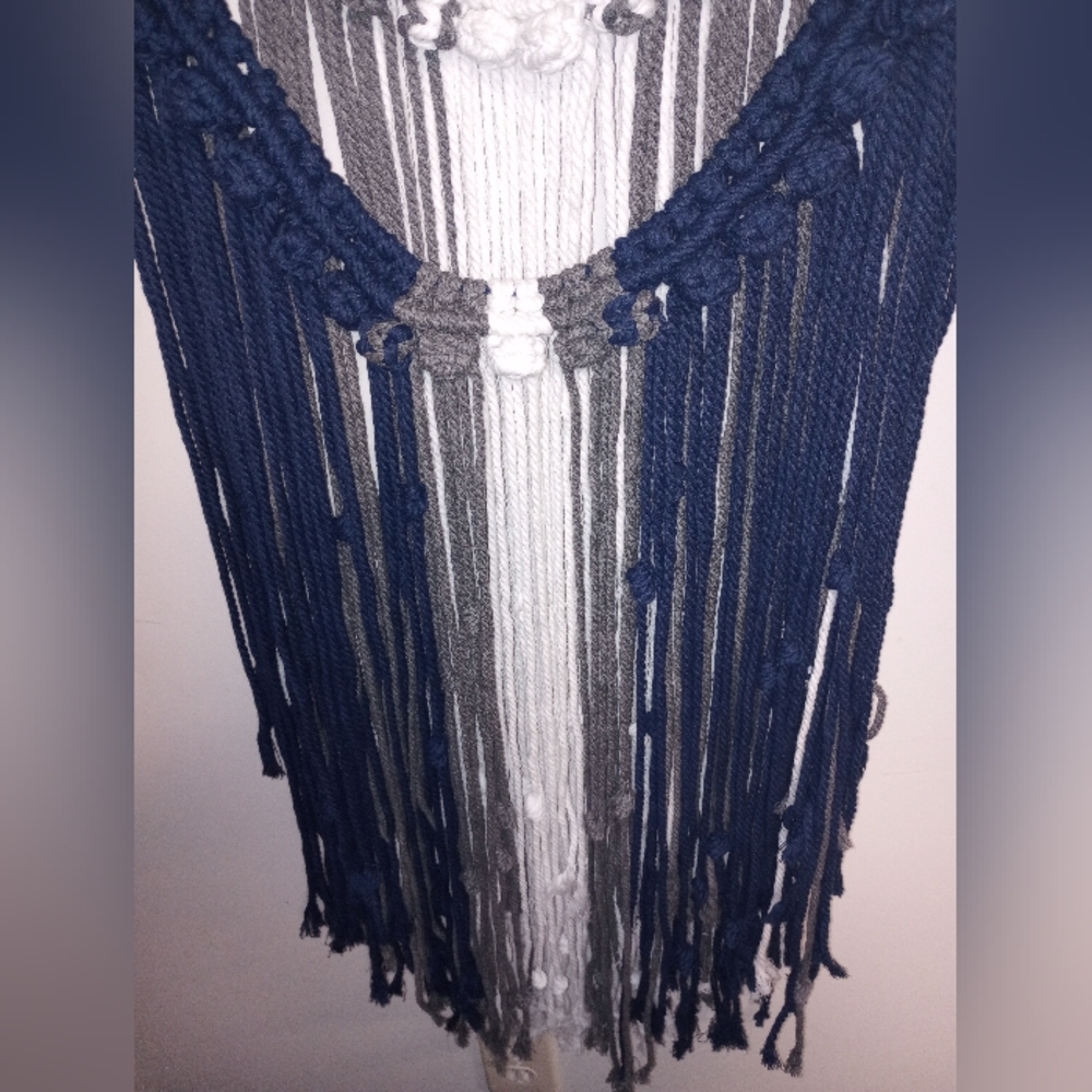 💙🩶🤍 Handmade Birch Wood Macrame Wall Hanging deco home decoration - Picture 4 of 9